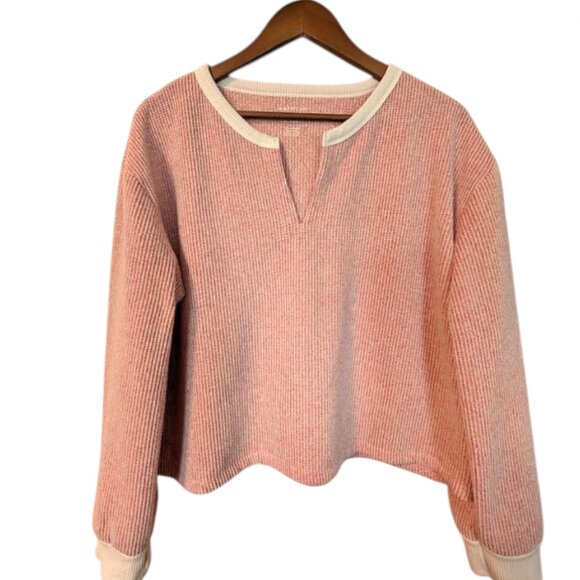 AE Women's Lounge Long Sleeves Shirt Sweatshirt with Cream Trim Size XL - Picture 1 of 5